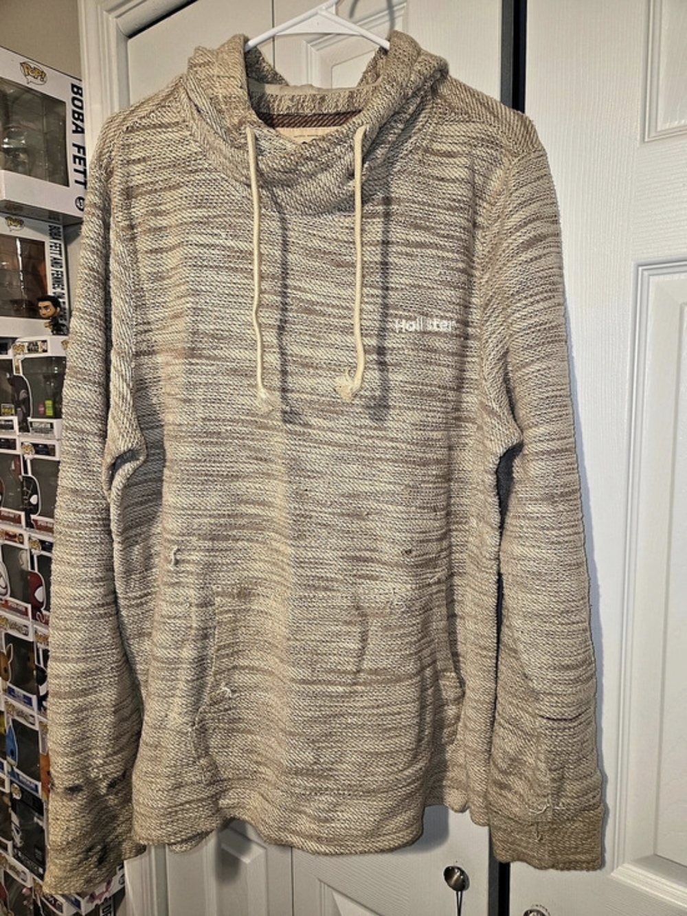 Hollister Cowl Neck Hoodie in Brown & Cream Size XL